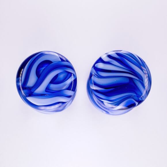 GLASSWEAR STUDIOS Borostone Wavecrest Blue Two Tone 12mm Double Flared Plugs - Picture 1 of 1